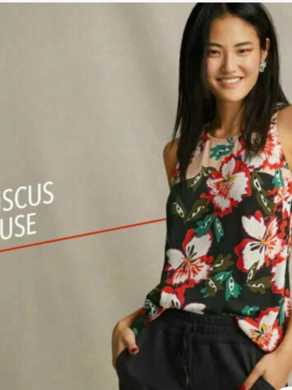 Cabi 5542 Sleeveless Hibiscus Floral Blouse Size Medium
